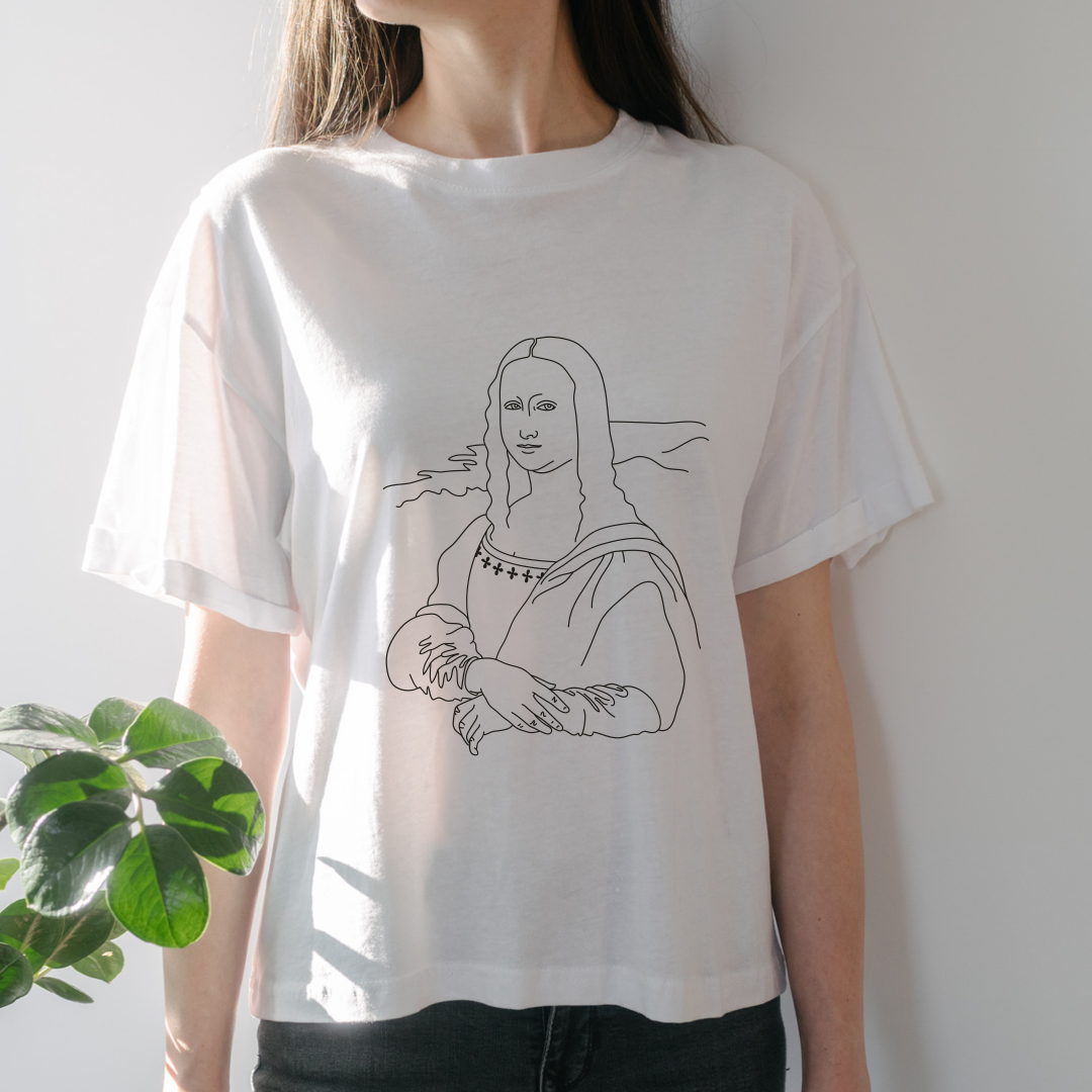 Mona Lisa line drawing unisex graphic tees