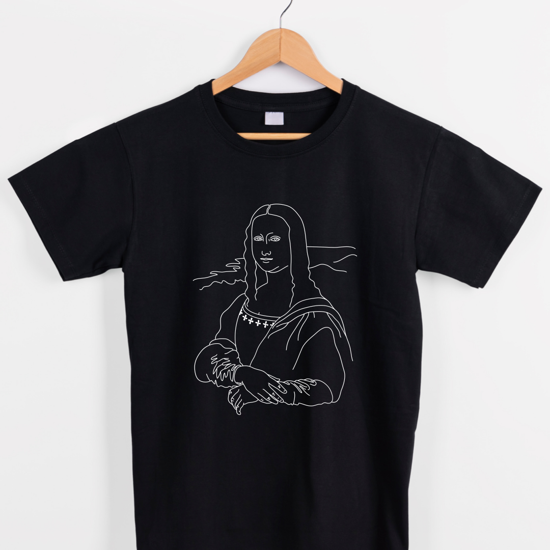 Mona Lisa line drawing unisex graphic tees