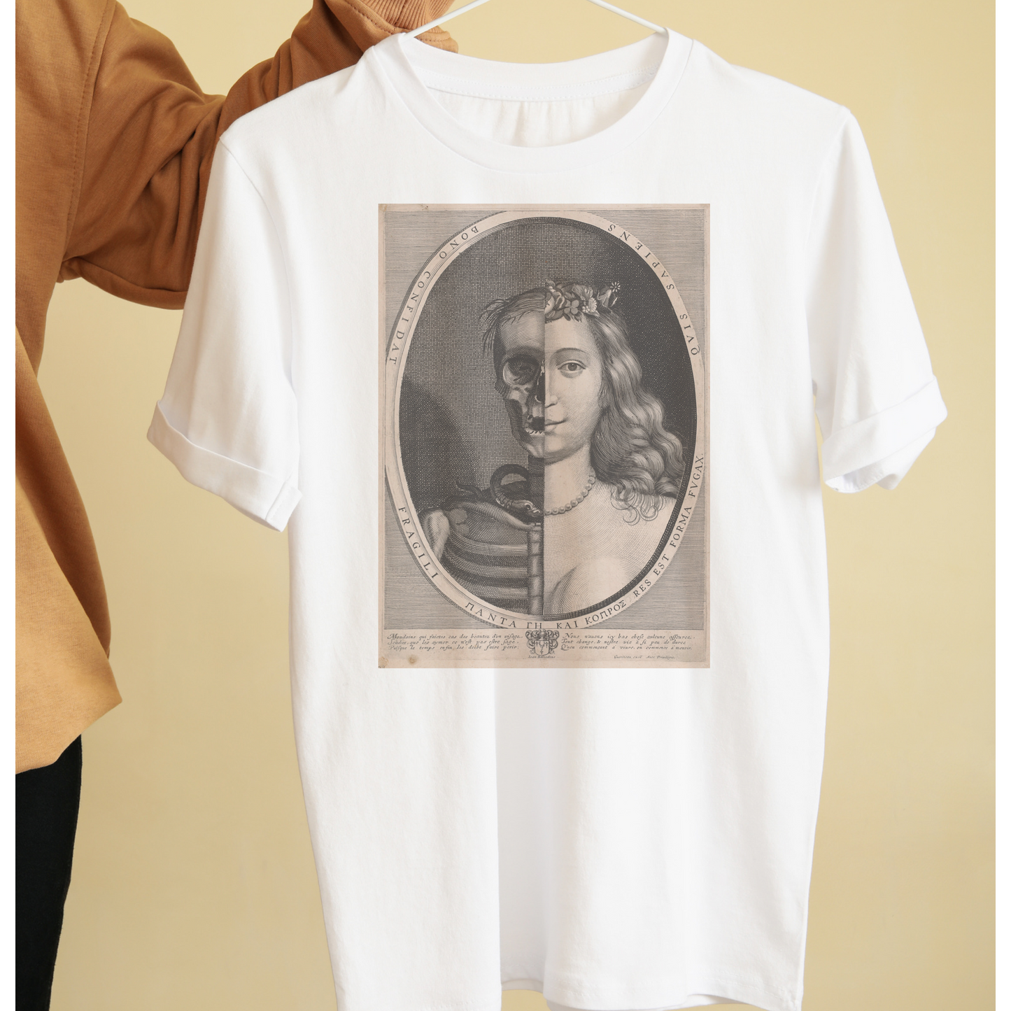 Half skeleton face vintage style art graphic tees unisex