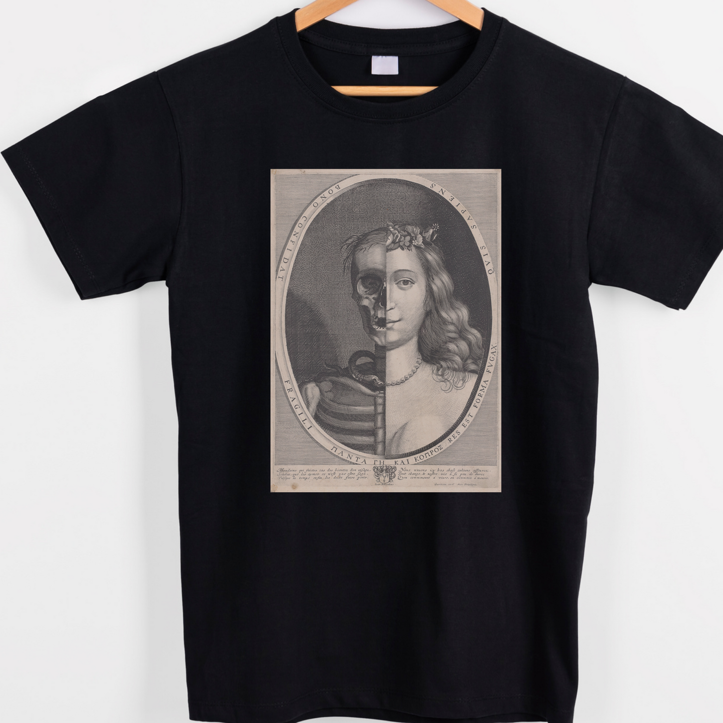 Half skeleton face vintage style art graphic tees unisex