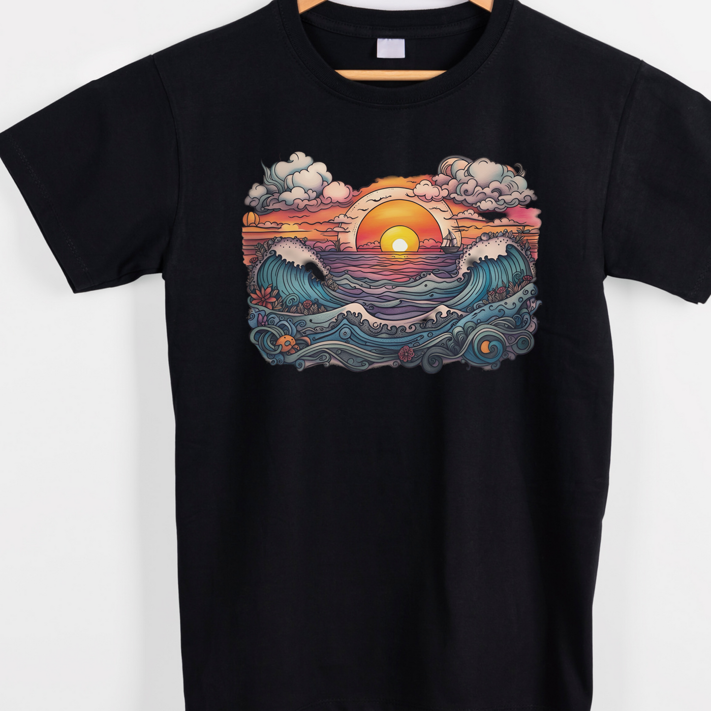 Sunset beach wave graphic tees unisex unisex