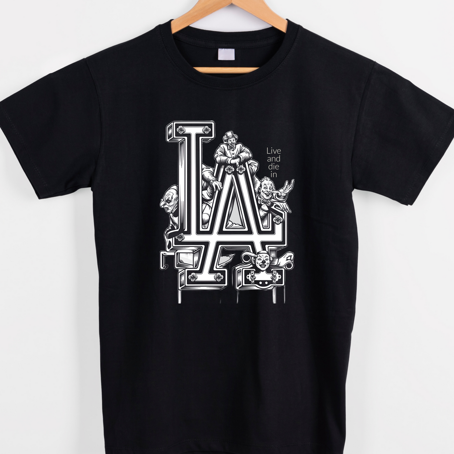 Los Angeles LA clown graphic tees unisex available in black