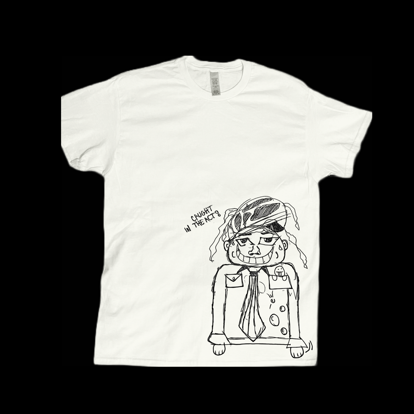 Caught in the act hand drawn art graphic tees unisex