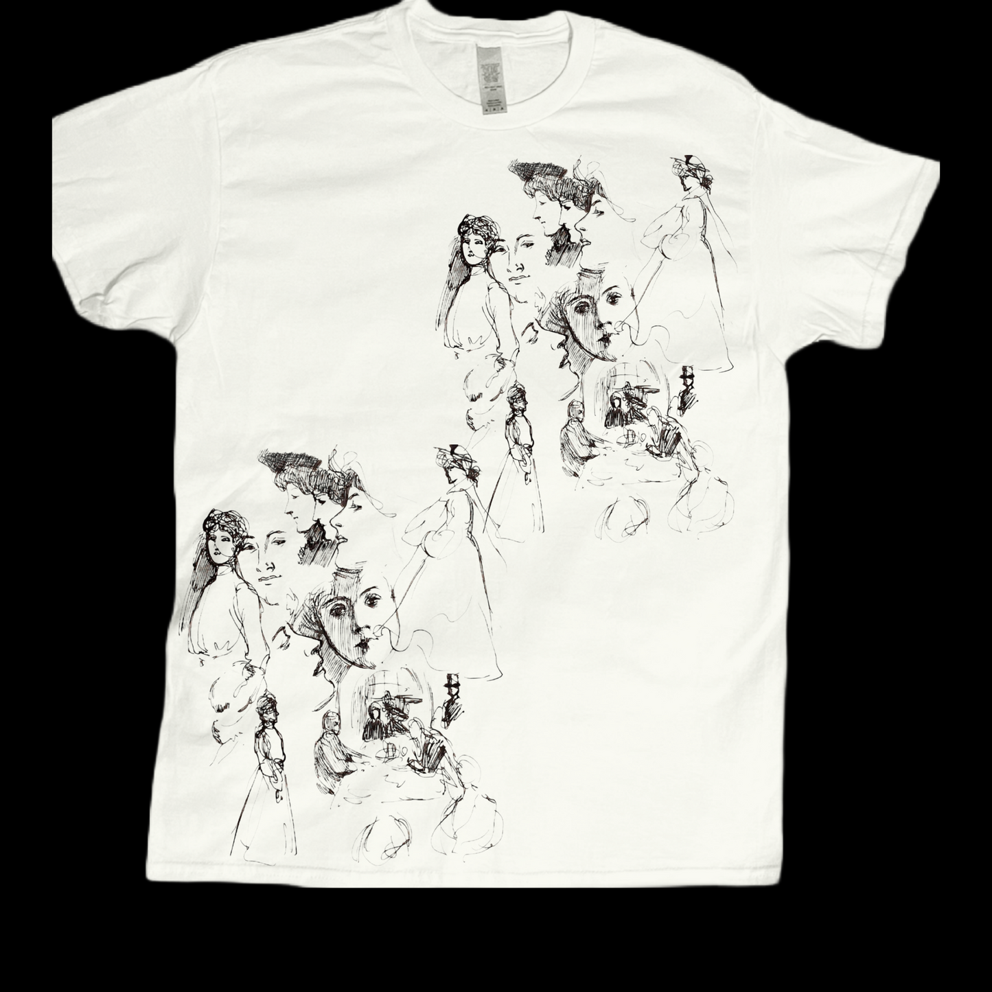 Unisex women sketch drawing representing fashion graphic tees