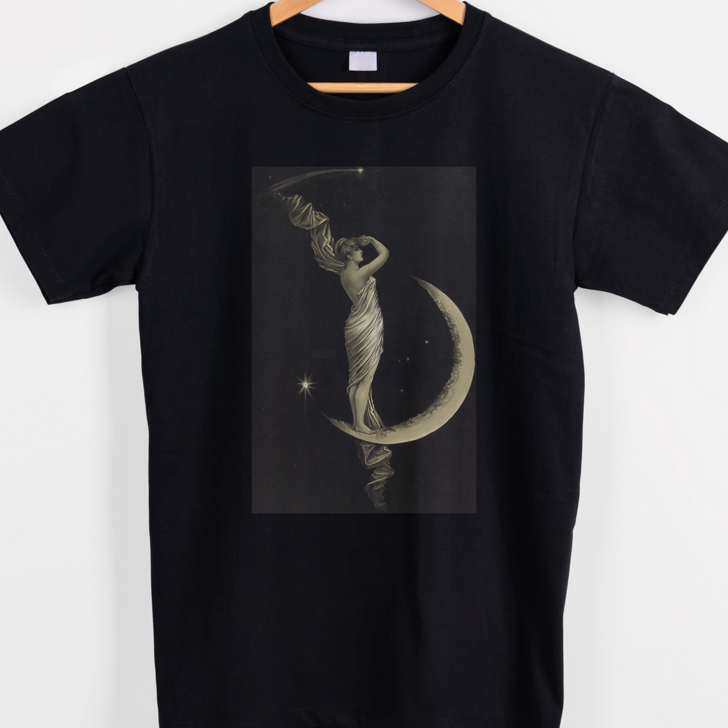 Unisex lady on the moon art available in black and white