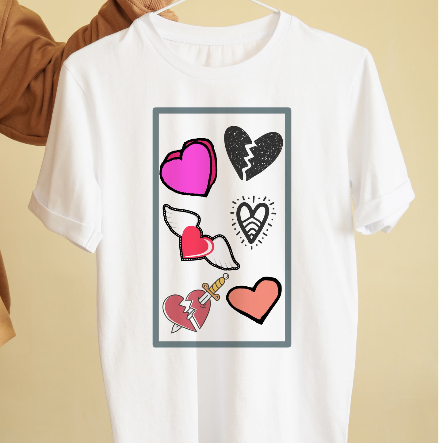 Abstract doodle different kind of hearts art graphic tees unisex