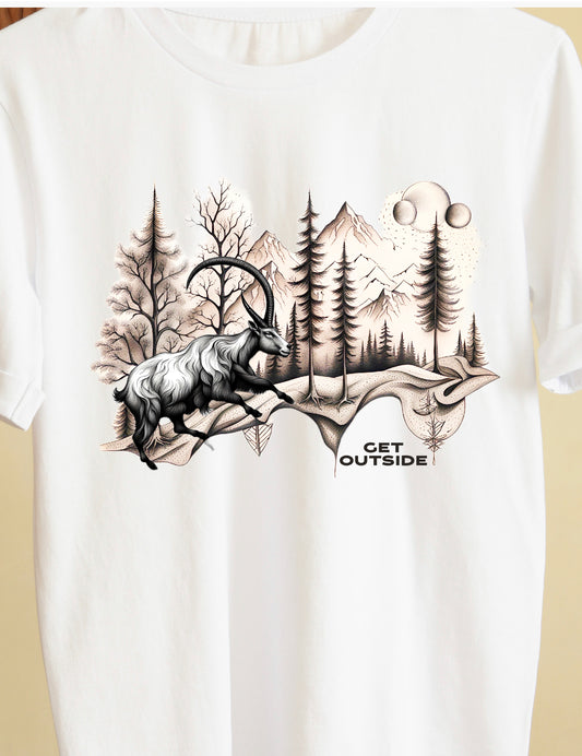 Get outside nature art mountain goat graphic tees unisex