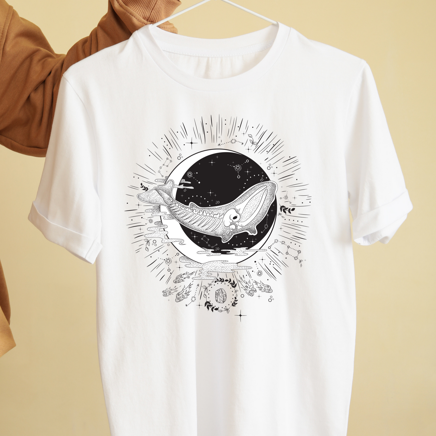 Whale in the moon celestial graphic tees