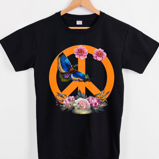 Peace symbol with flowers and bird graphic tees unisex