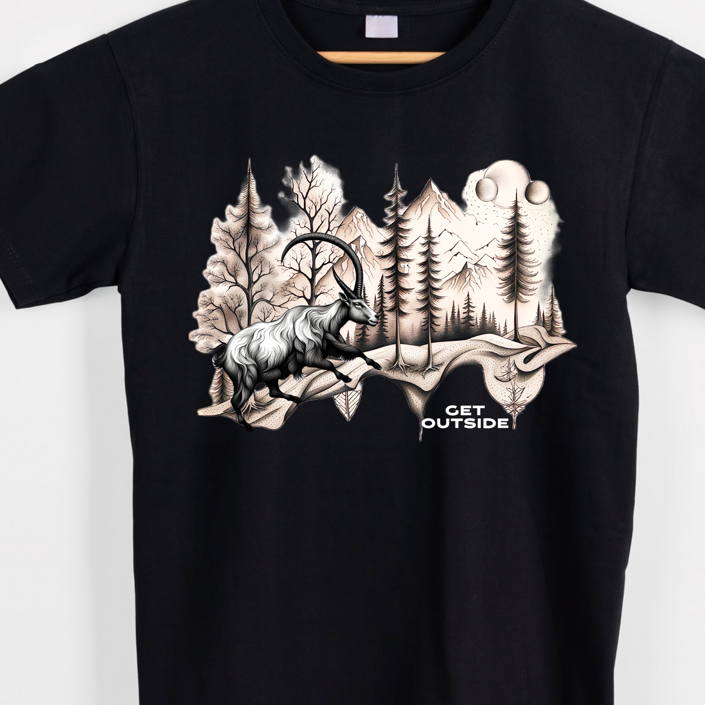 Get outside nature art mountain goat graphic tees unisex