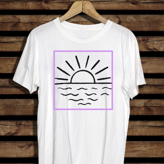 Doodle beach sunset nature graphic tees unisex