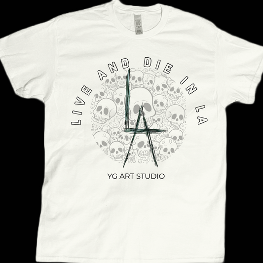 Live and die in la skull graphic tee
