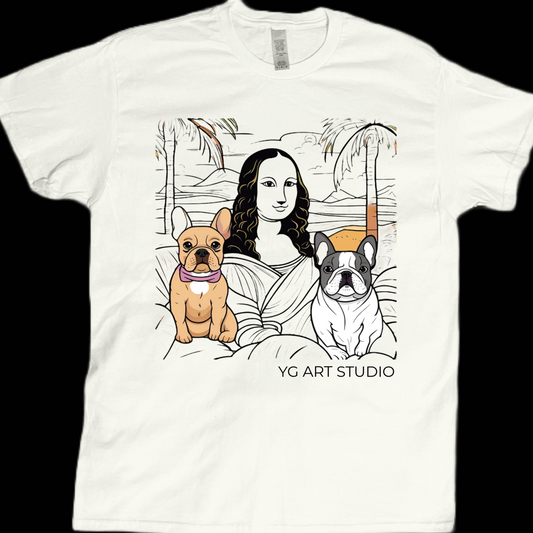Mona Lisa with French bull dogs unisex available in white