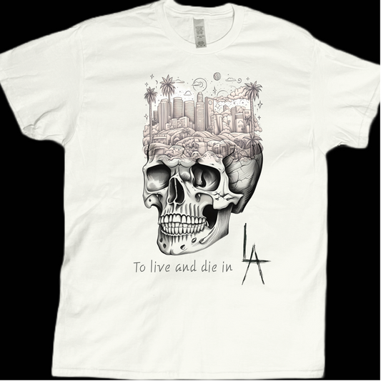 To live and die in Los Angeles City graphic tees unisex available in white
