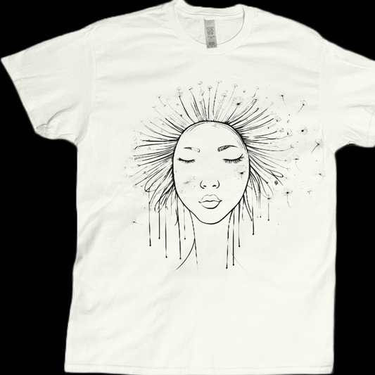 Abstract doodle dandelion face art graphic tees unisex