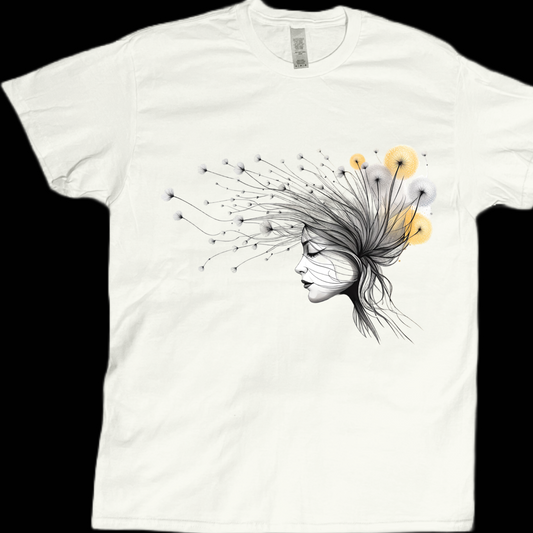 Abstract doodle dandelion sunflower face art graphic tees unisex