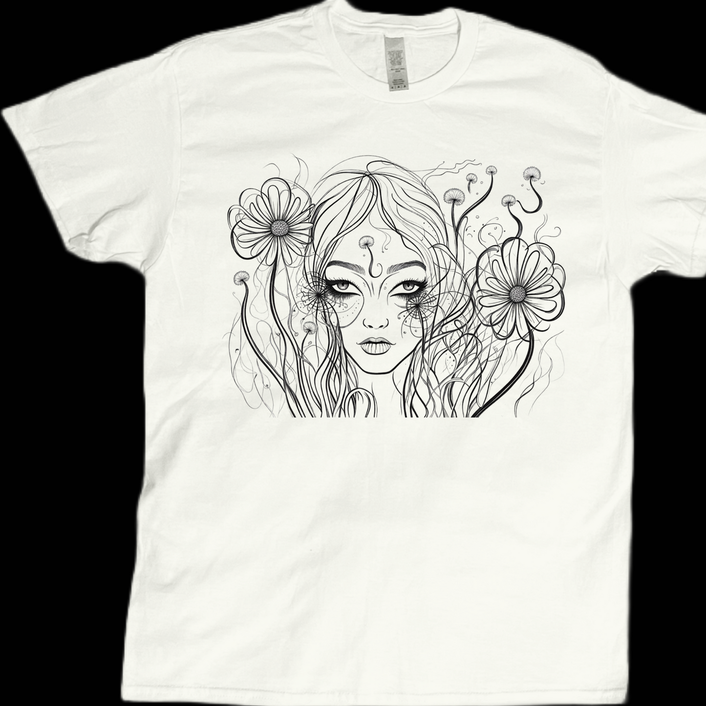 Abstract doodle sunflower dandelion face art graphic tees unisex