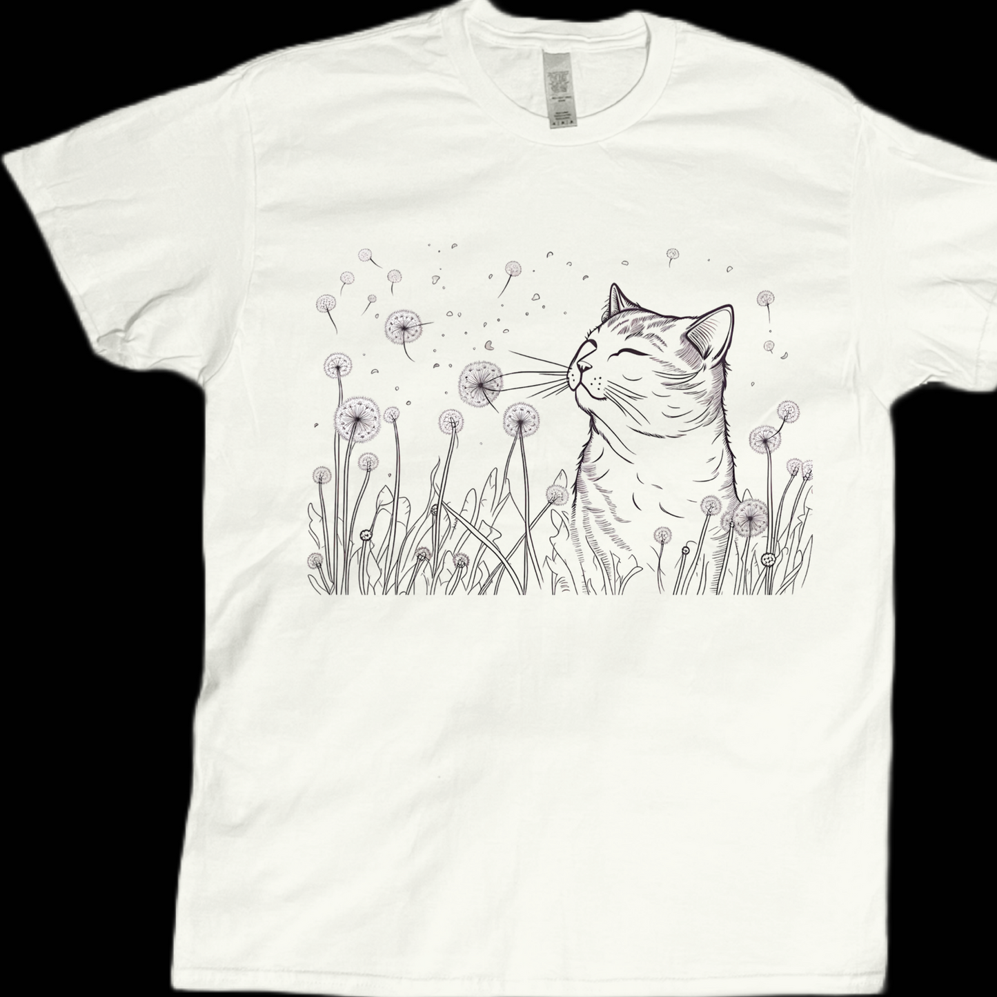Animal cat pet dandelions doodle graphic tees unisex
