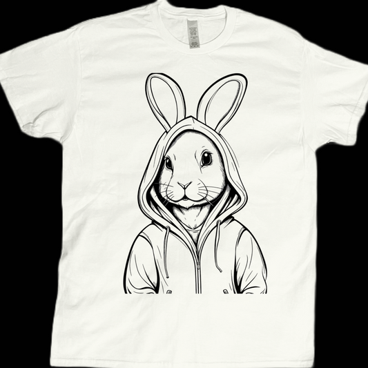 Bunny pet rabbit wearing hoodie doodle graphic tees unisex