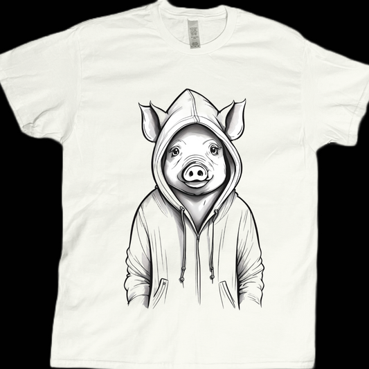Pig animal pet wearing hoodie doodle graphic tees unisex