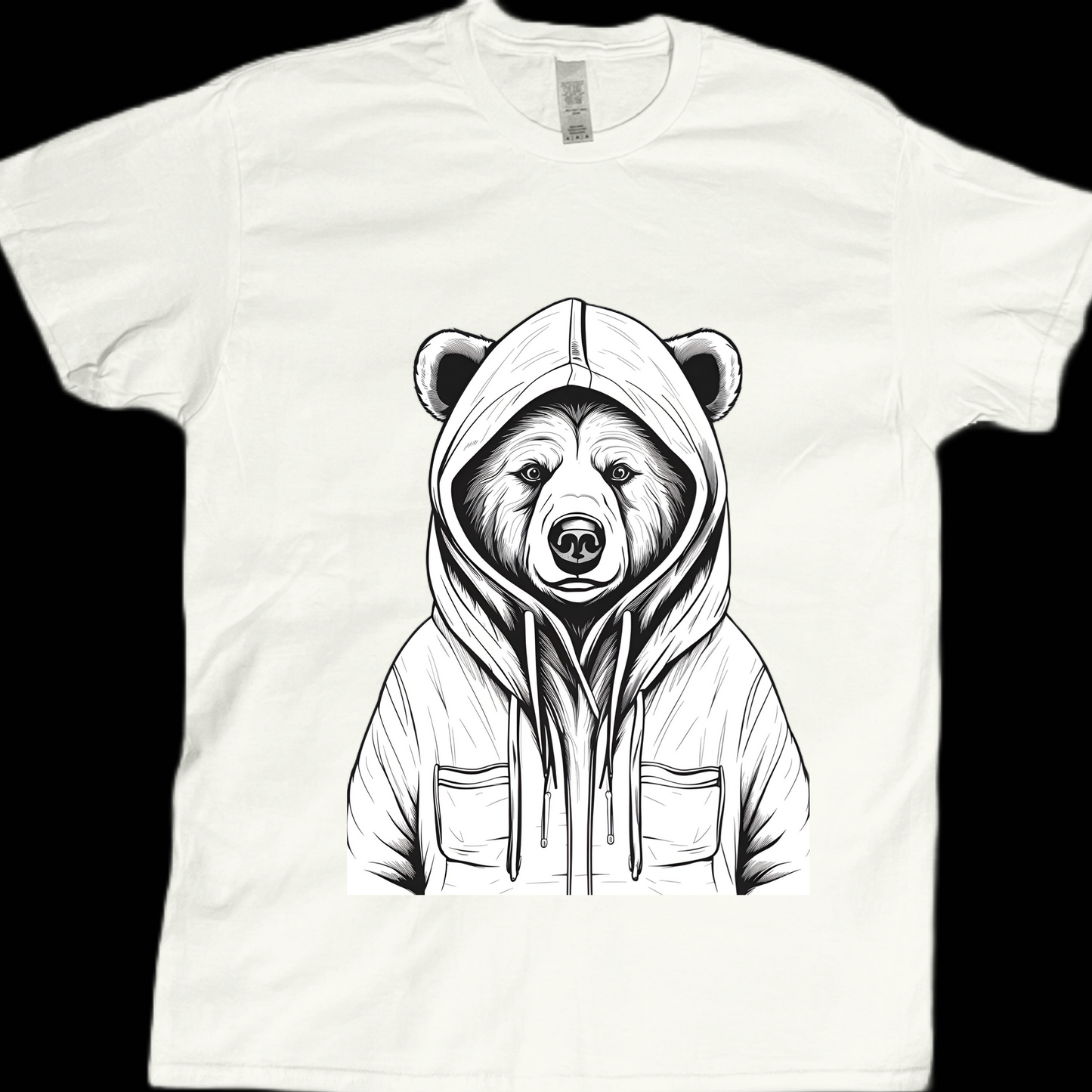 Bear animal wearing hoodie doodle graphic tees unisex