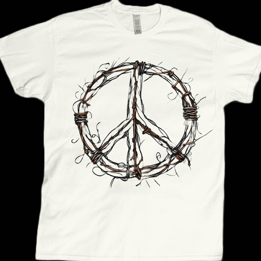 Unisex Peace symbol made of barbwire graphic tees