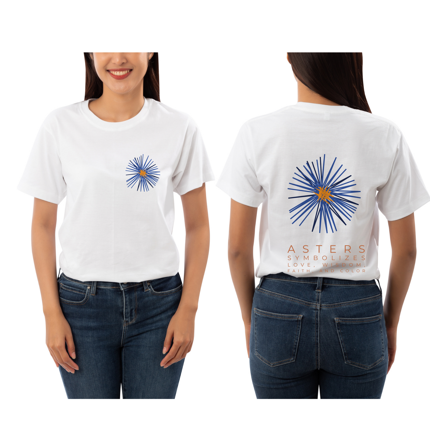flower asters symbol of love, wisdom, faith and color graphic tees unisex