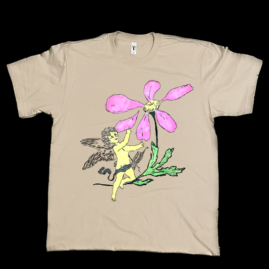 Hand drawn art style angel picking flower leaves graphic tees unisex