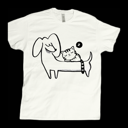 Dog and Cat best friend sleeping graphic tees unisex