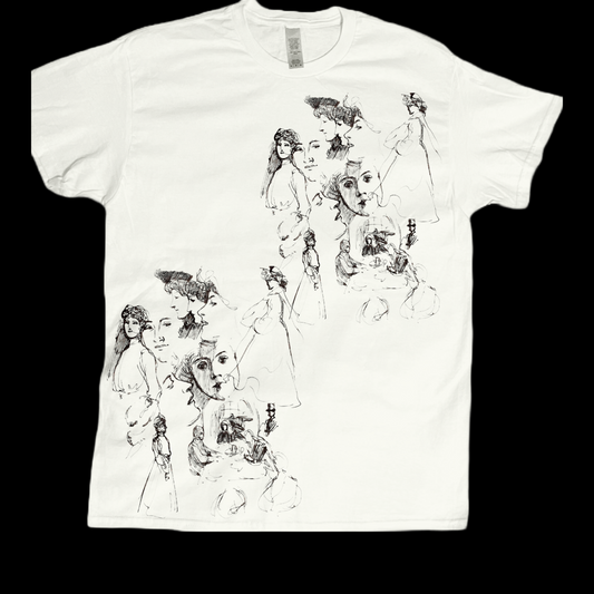 Unisex women sketch drawing representing fashion graphic tees