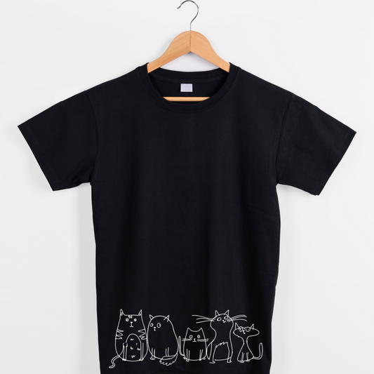 Group of cats line drawing tees unisex