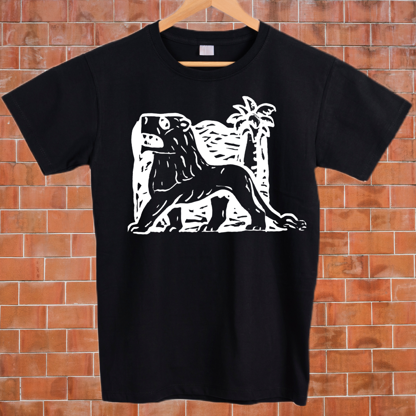Animal lion palm tree sketched vintage style graphic tees unisex