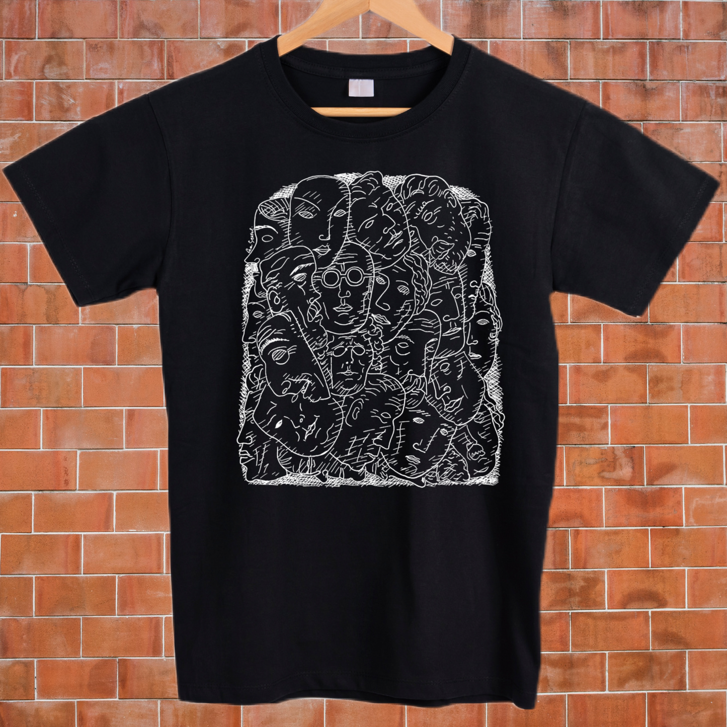 Abstract art line sketched face vintage style graphic tees unisex