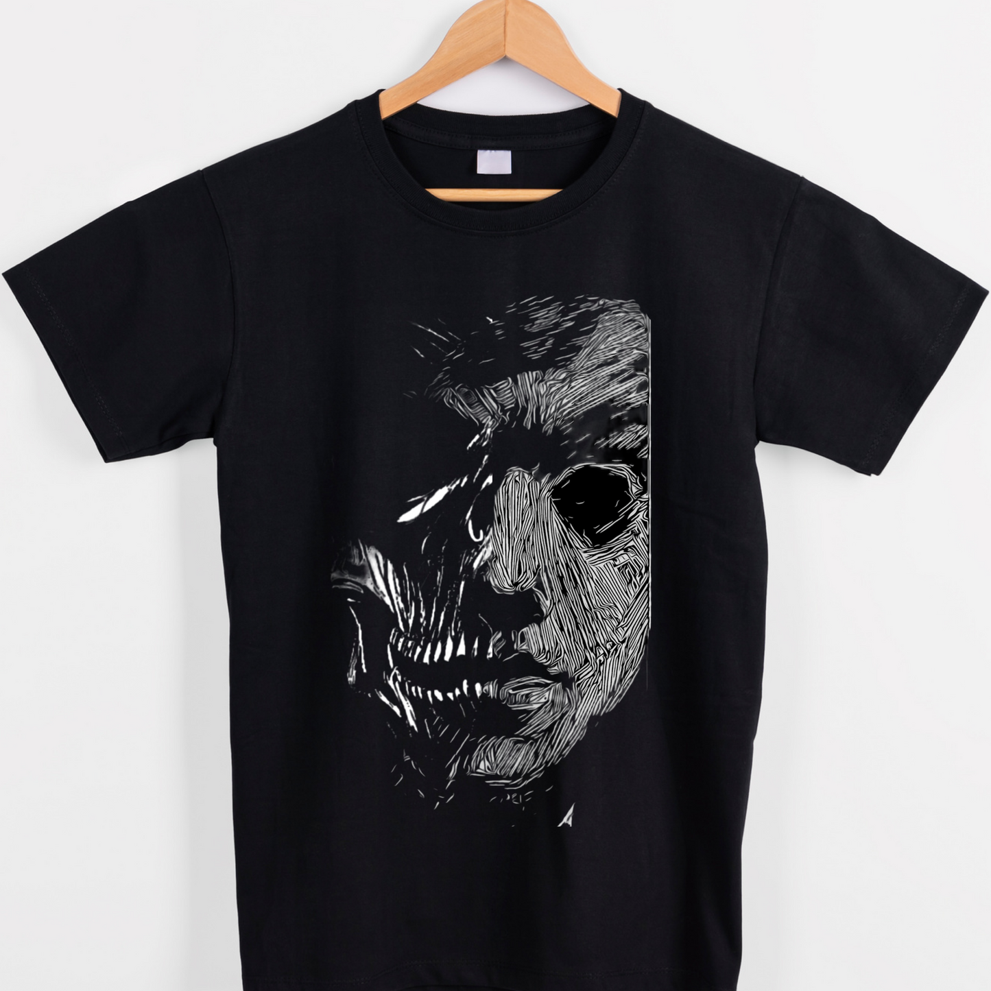 Sketched half skull graphic tees unisex