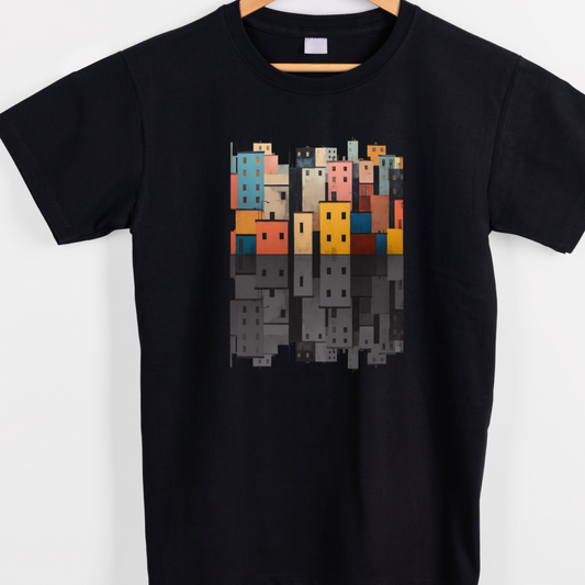 Colorful structure buildings  vintage style graphic tees unisex