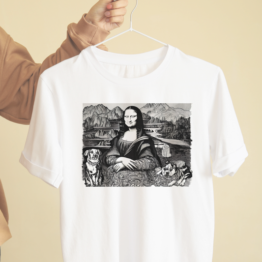 Mona Lisa with dogs unisex available in white